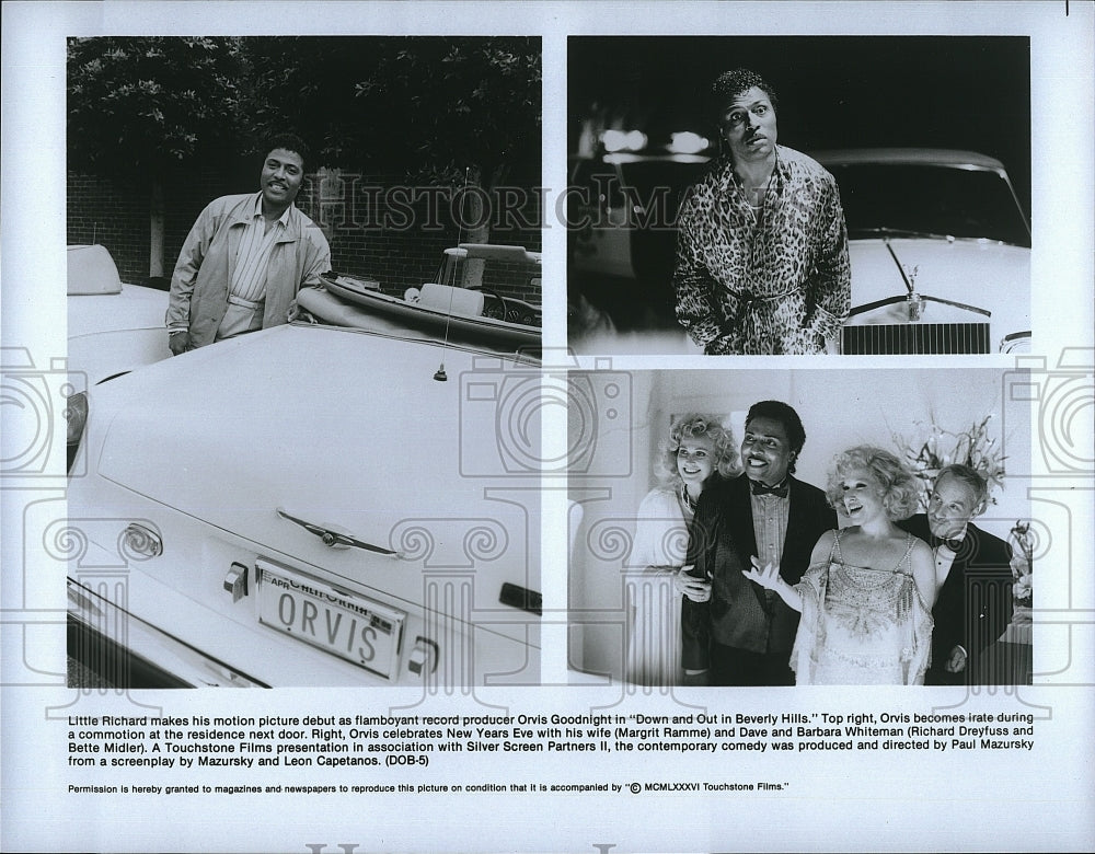 1986 Press Photo Actor Little Richard &amp; Bette Midler &quot;Down &amp; Out Beverly Hills&quot;- Historic Images