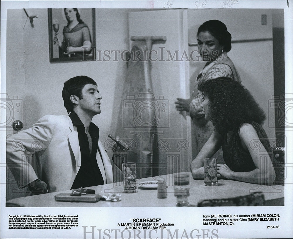 1983 Press Photo Movie Scarface Al Pacino Miram Colon Mary Elizabeth Mastrantoni- Historic Images