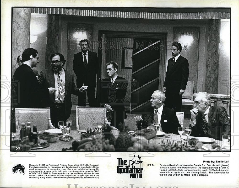 1990 Press Photo The Godfather Part III Al Pacino Andy Garcia Eli Wallach Joe - Historic Images