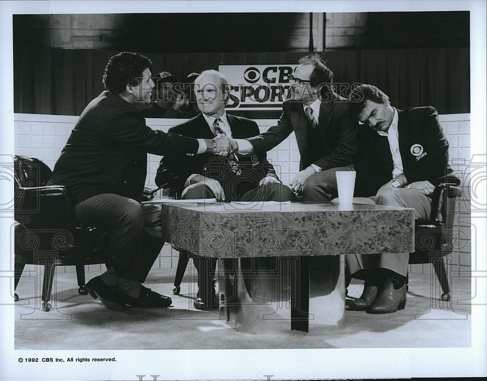 1992 Press Photo Greg Gumbel, Terry Bradshaw, Michael Jeter, Burt Reynolds- Historic Images