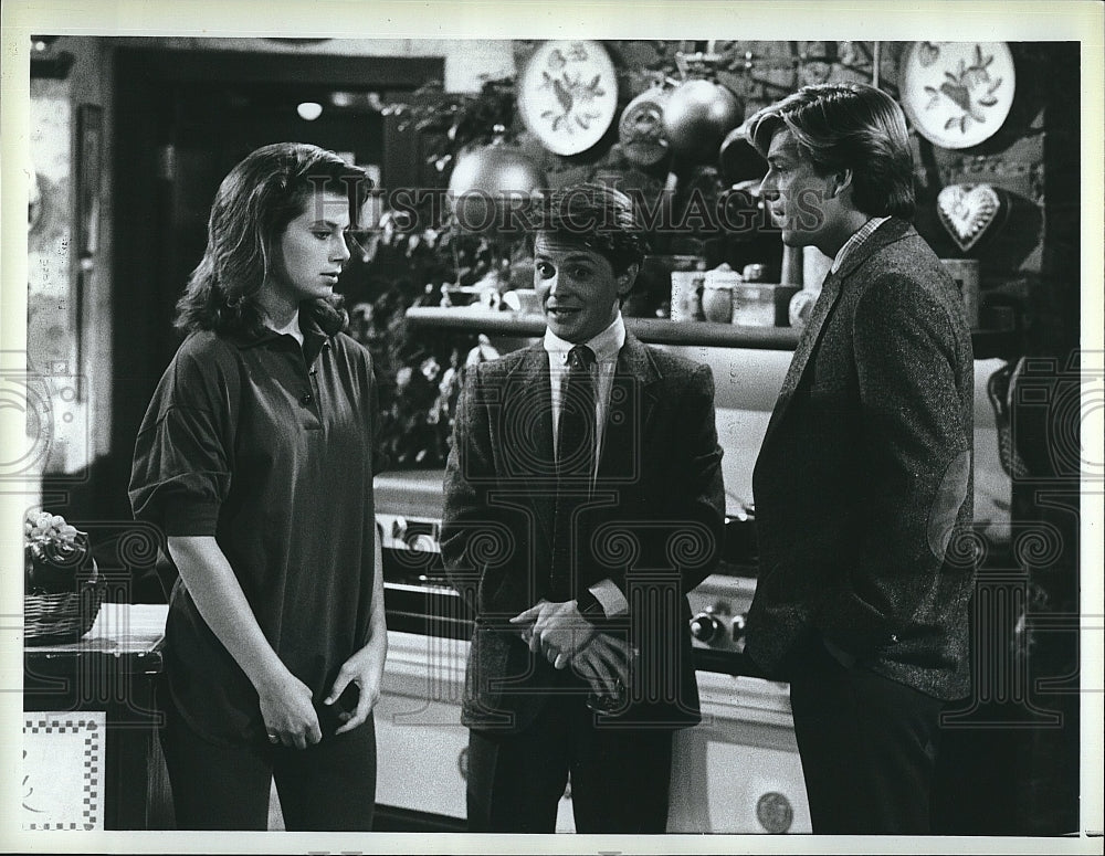 1987 Press Photo Actor Michael J. Fox, Justine Bateman, Bruce Toms, Family Ties- Historic Images