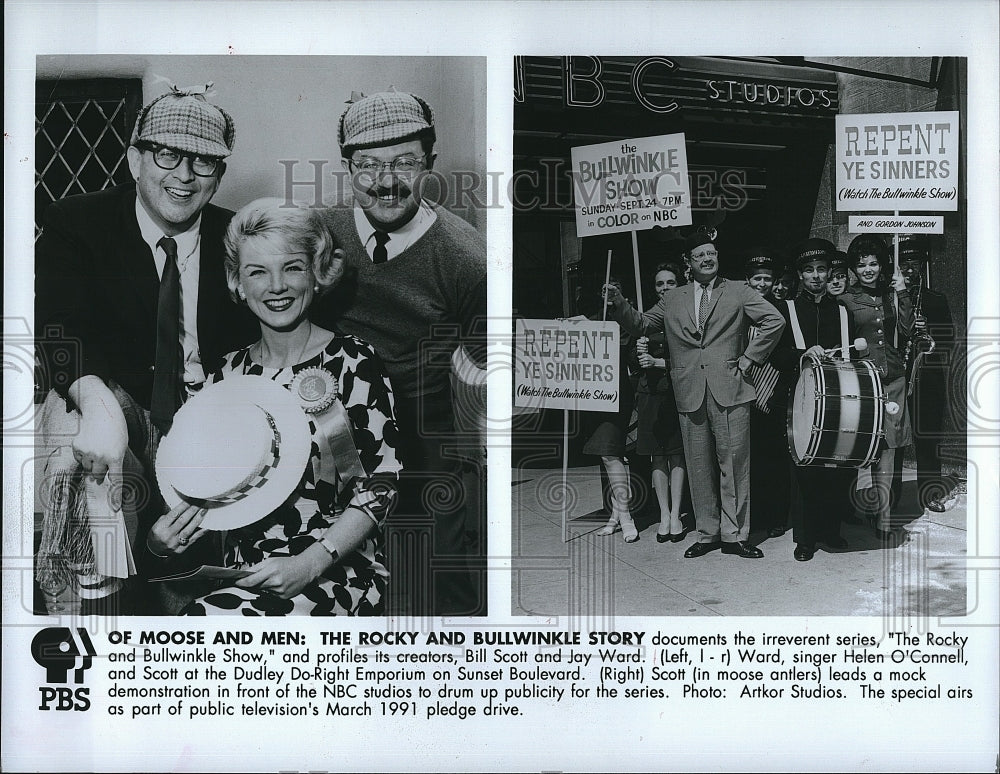 1991 Press Photo Scenes From &quot;Of Moose &amp; Men The Rocky &amp; Bullwinkle Story&quot;- Historic Images