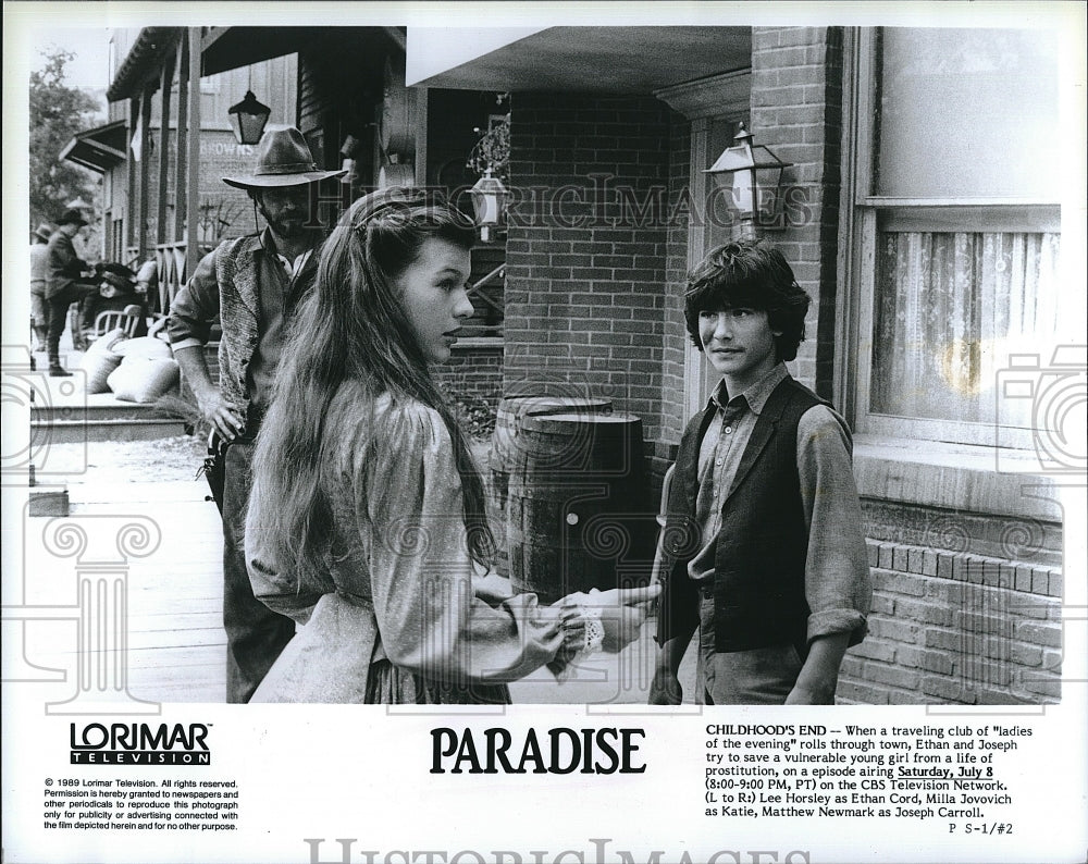 1989 Press Photo Paradise Lee Horsley Milla Jovovich Matthew Newmark- Historic Images