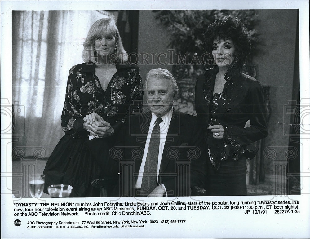 1991 Press Photo   "Dynasty" Joan Collins, Linda Evans, John Forsythe- Historic Images