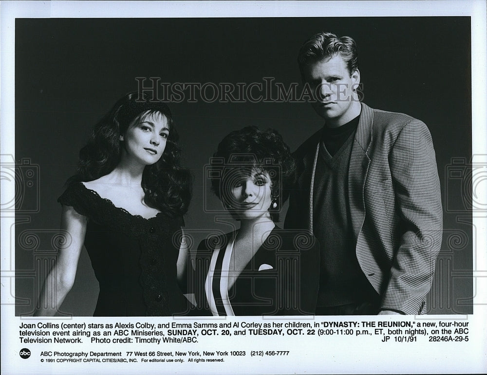 1991 Press Photo Joan Collins Emma Samms Al Corley Dynasty: The Reunion- Historic Images