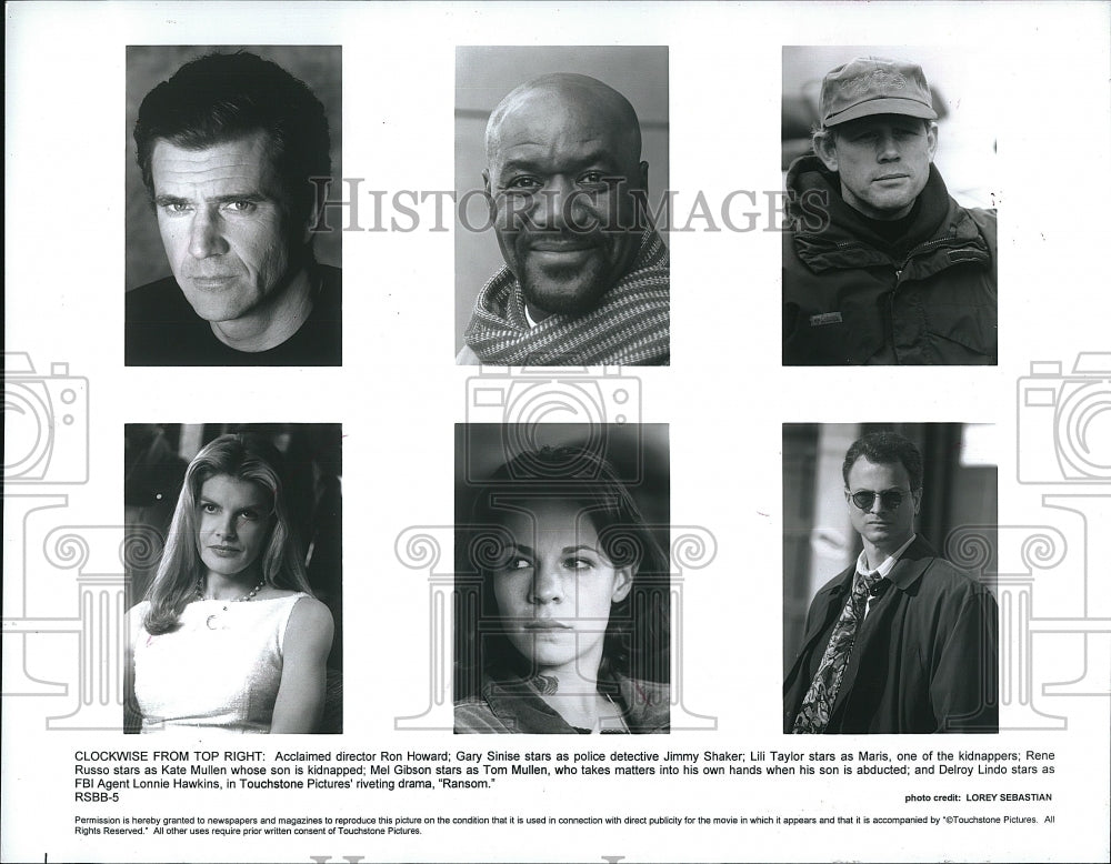 1996 Press Photo &quot;Ransom&quot; Mel Gibson,Gary Sinese,Lili Taylor,Rene Russo,  Mullen- Historic Images