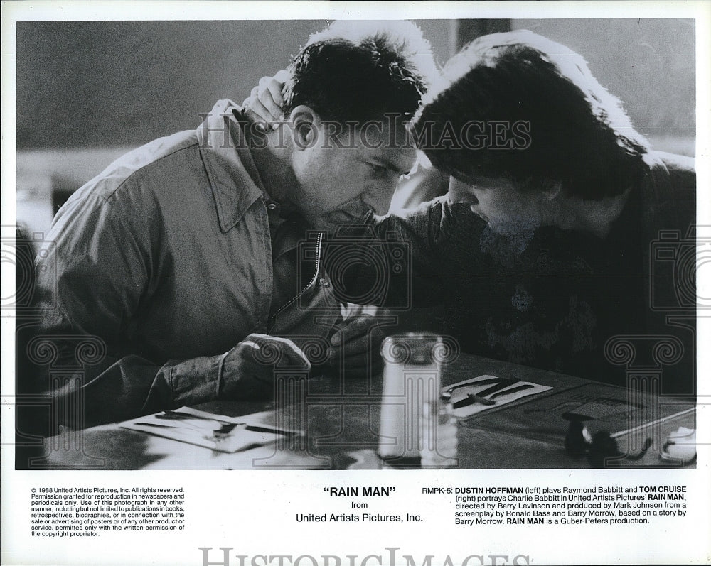 1988 Press Photo &quot;Rain Man&quot; Dustin Hoffman &amp; Tom Cruise- Historic Images