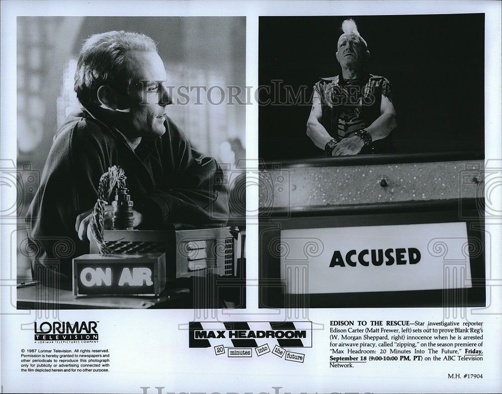 1987 Press Photo Actor Matt Frewer, W. Morgan Sheppard In Max Headroom- Historic Images