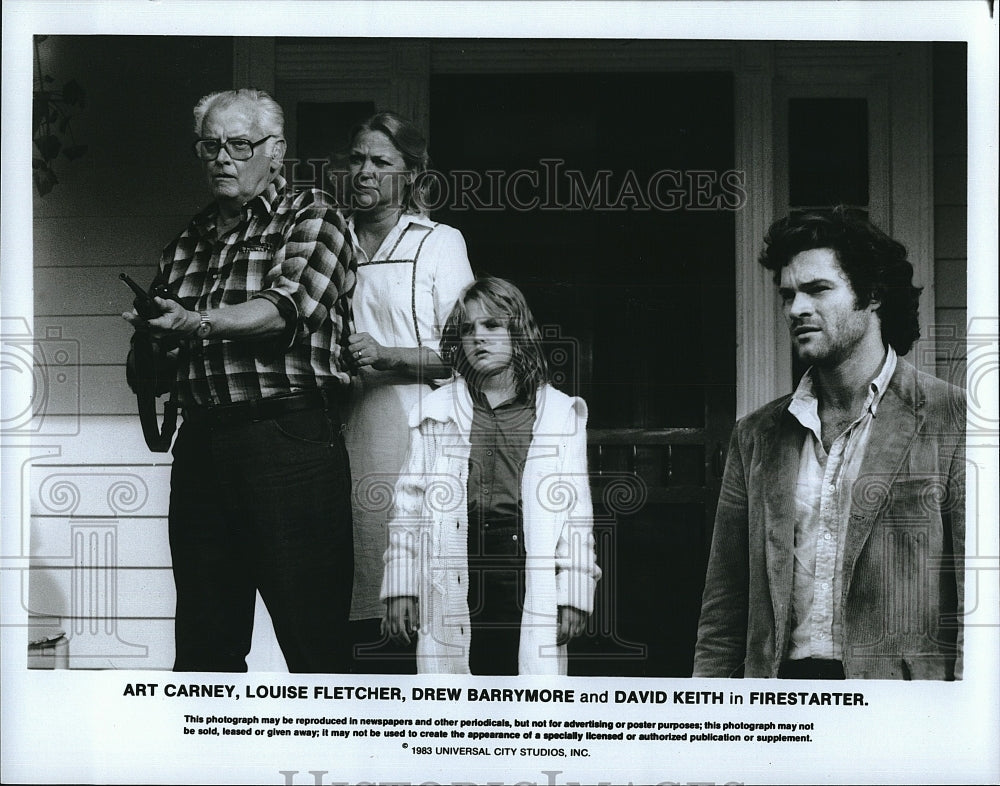 1983 Press Photo Art Carney Drew Barrymore and David Keith in &quot;Firestarter&quot;- Historic Images