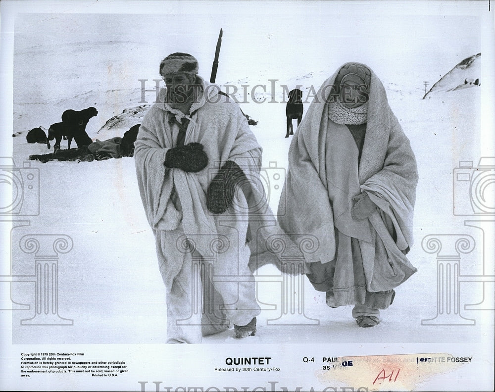 1979 Press Photo Quintet FIlm Winter Scene Paul Newman Fossey- Historic Images