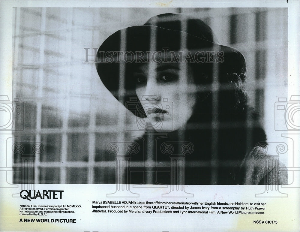 1980 Press Photo Quartet Film Actress Isabelle Adjani Prison Visit Scene- Historic Images