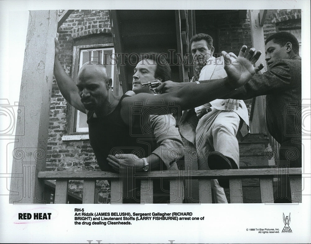 1988 Press Photo James Belushi, Richard Bright &amp; Larry Fishburne in &quot;Red Heat&quot;- Historic Images