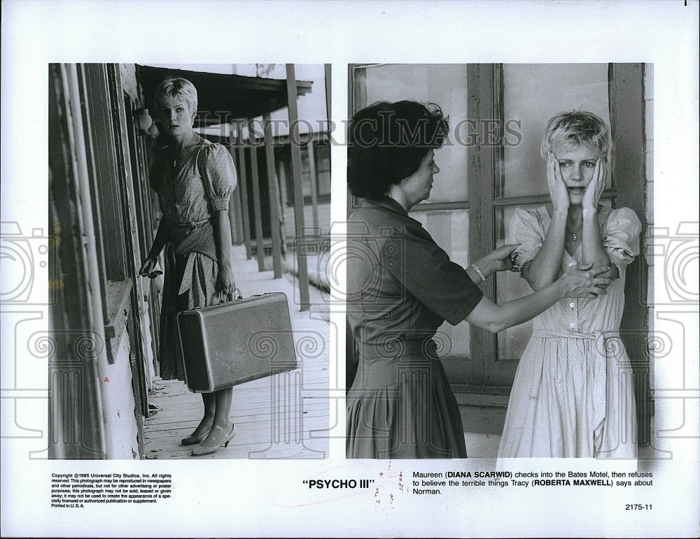 1985 Press Photo Diana Scarwid, Roberta Maxwell, &quot;Psycho III&quot;- Historic Images