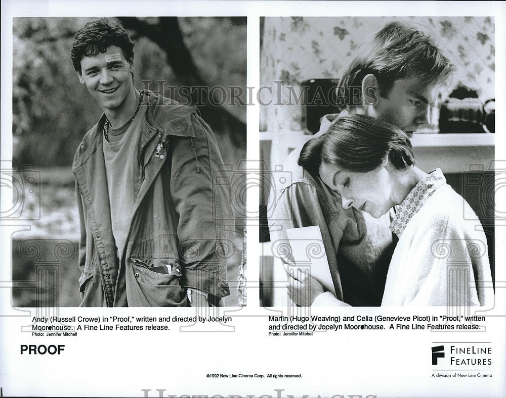 1992 Press Photo Russell Crowe, Hugo Weaving, Genevieve Picot in &quot;Proof&quot;- Historic Images