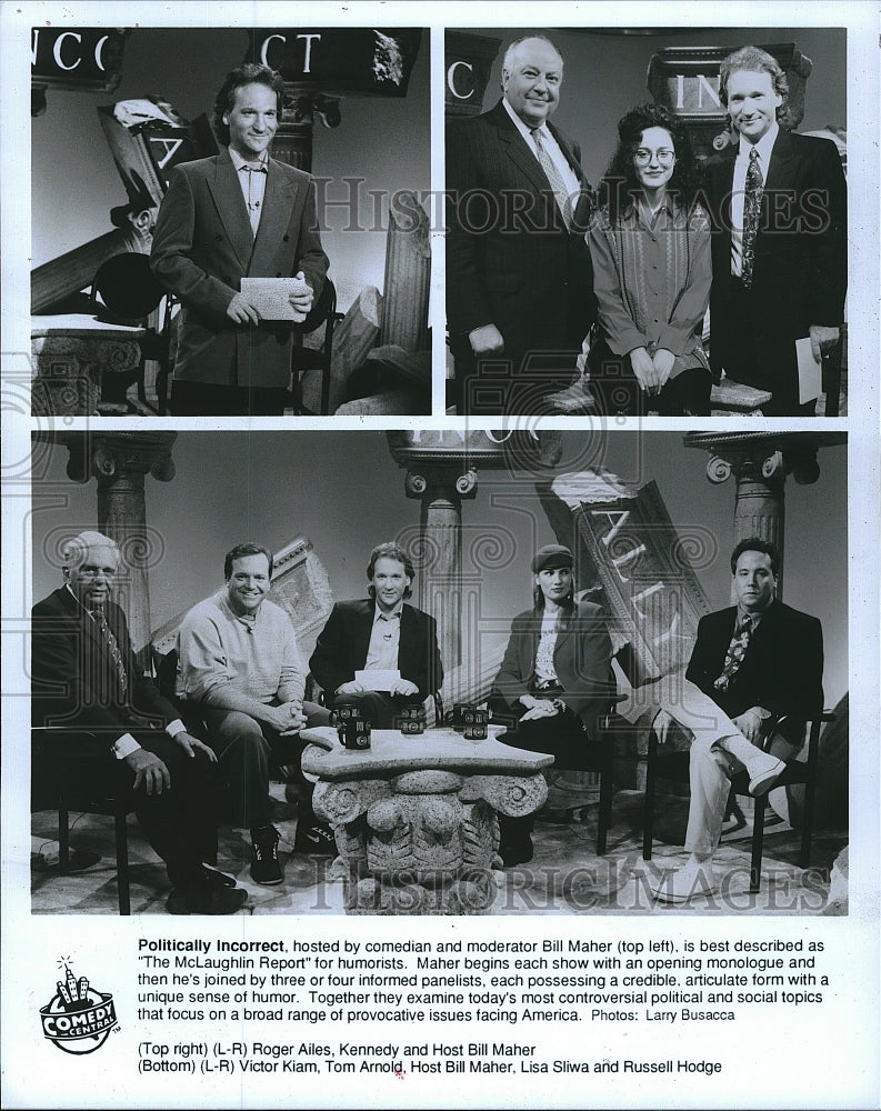 1993 Press Photo The McLaughlin Report Bill Maher Roger Ailes Tom Arnold- Historic Images