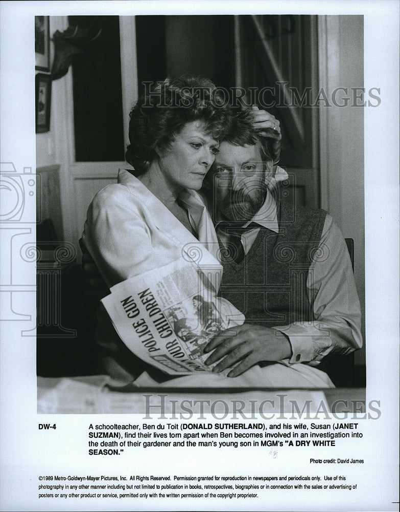 1989 Press Photo Donald Sutherland, Janet Suzman &quot;A Dry White Season&quot;- Historic Images