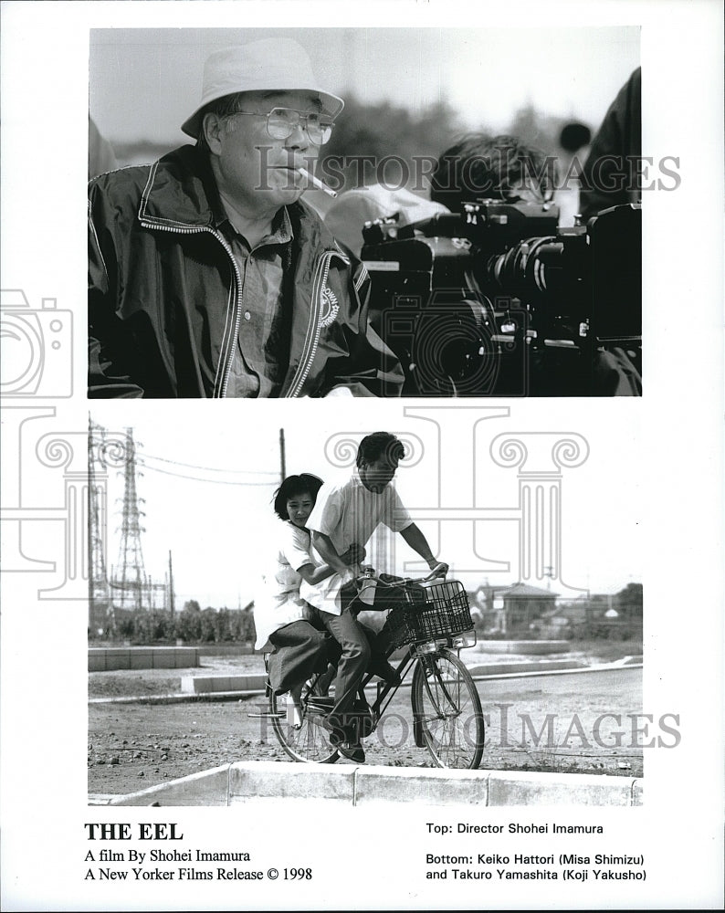 1998 Press Photo Director Shoehei Imamura with the stars of &quot;The Eel&quot;.- Historic Images