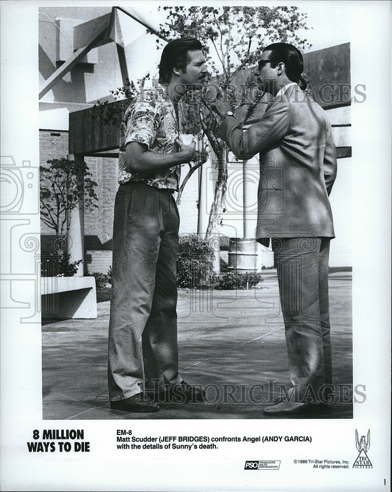 1986 Press Photo Jeff Bridges Actor Andy Garcia 8 Million Ways To Die Film Movie- Historic Images