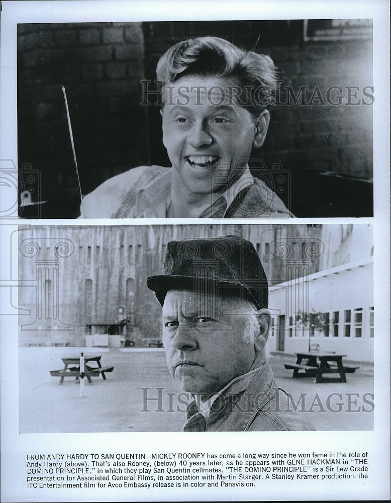 1977 Press Photo Mickey Rooney as Andy Hardy and in &quot;The Domino Principle&quot;- Historic Images