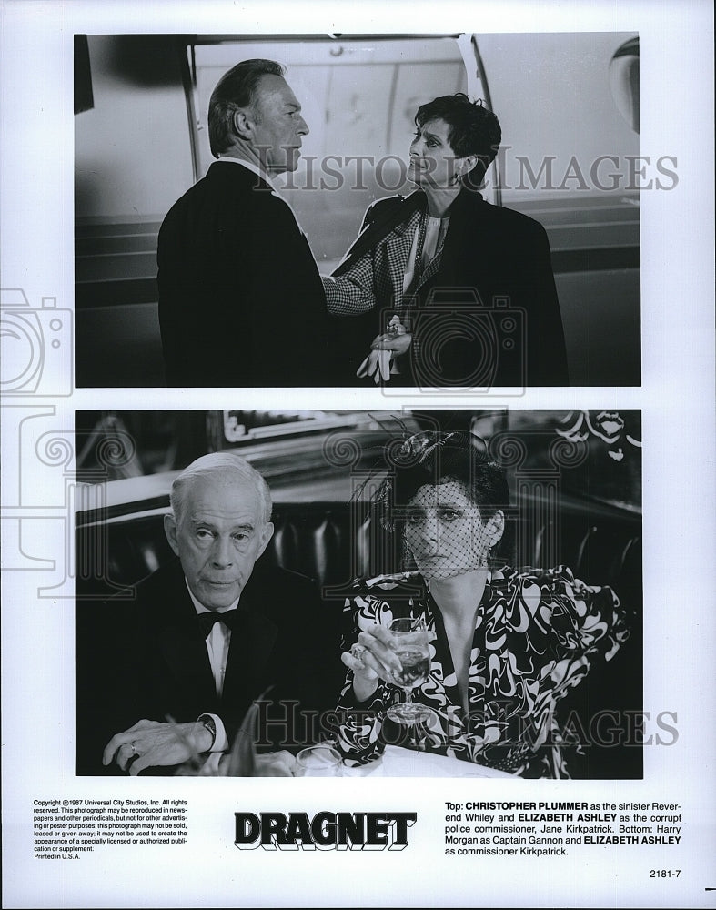 1987 Press Photo Christopher Plummer, Elizabeth Ashley &quot;Dragnet&quot;- Historic Images