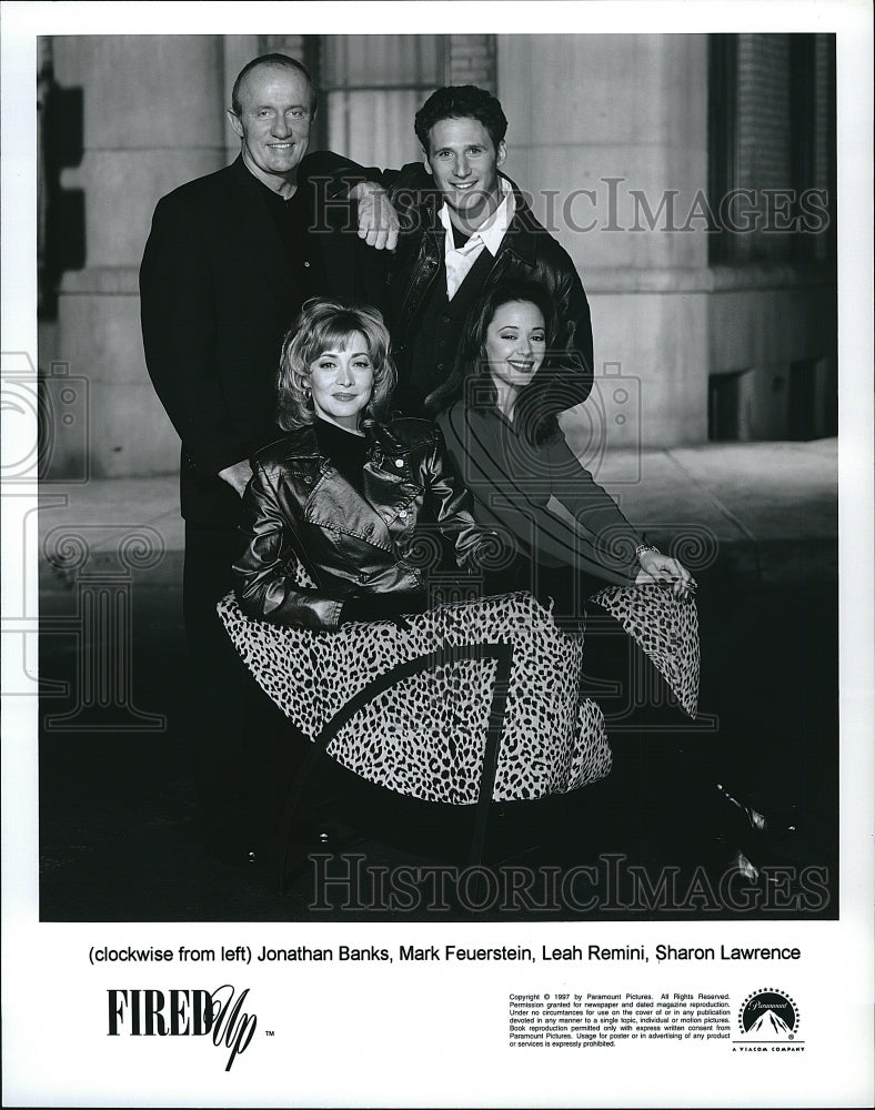 1997 Press Photo Leah Remini, Sharon Lawrence and Mark Feuerstein in Fired Up- Historic Images