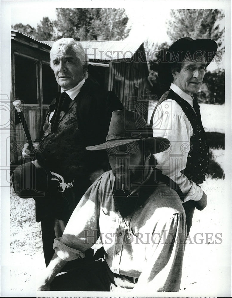 1989 Press Photo &quot;Paradise&quot; Lee Horsley, Hugh O&#39;Brien, Gene Barry- Historic Images