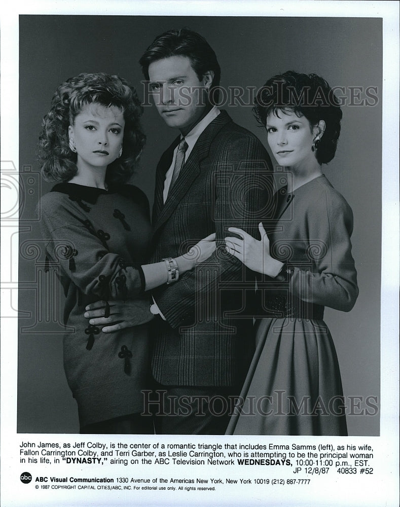 1987 Press Photo John James Emma Samms and Terri Garber in &quot;Dynasty&quot;- Historic Images