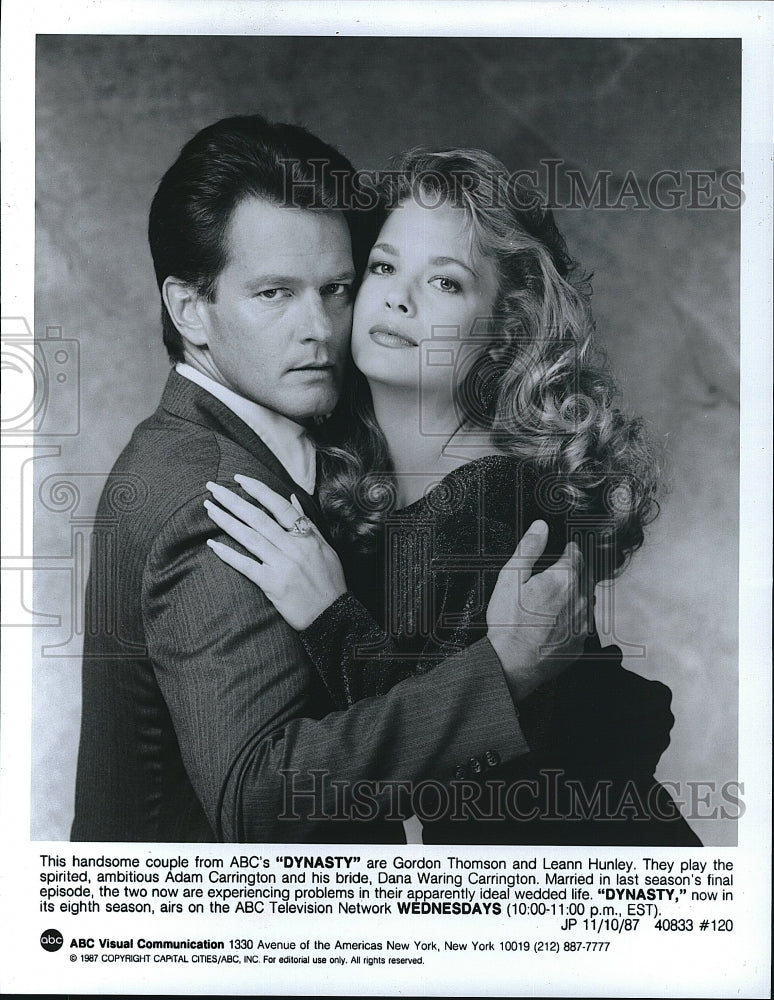 1987 Press Photo Gordon Thomson and Leann Hunley in &quot;Dynasty&quot;- Historic Images