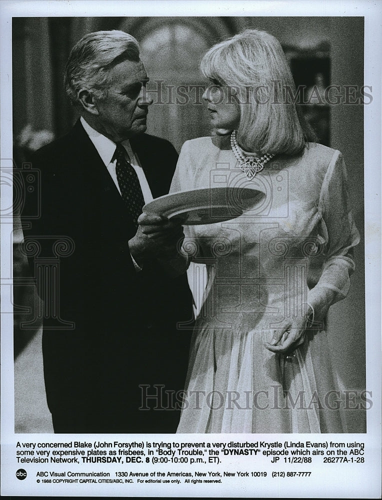 1988 Press Photo John Forsythe and Linda Evans in &quot;Dynasty&quot;- Historic Images