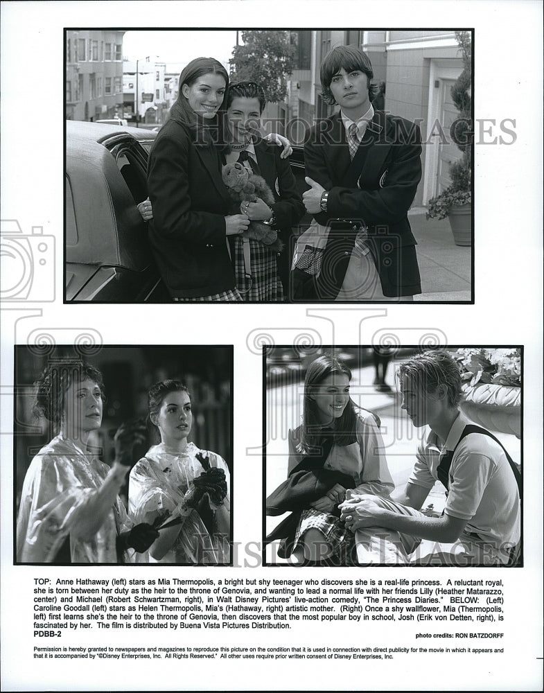 2001 Press Photo  &quot;The Princess Diaries&quot; Anne Hathaway,H Matarazzo,R Schwartzman- Historic Images