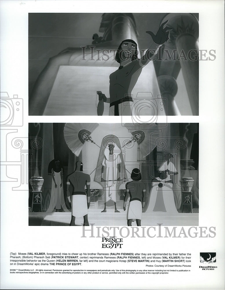 1998 Press Photo Val Kilmer and Patrick Stewart in &quot;The Prince of Egypt&quot;- Historic Images