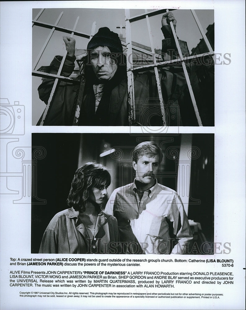 1987 Press Photo &quot;Prince of Darkness&quot; Alice Cooper,Jameson Parker,Lisa Blount- Historic Images