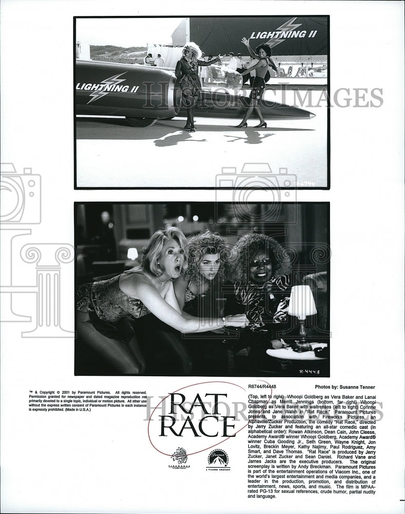 2001 Press Photo Whoopi Goldberg, Lanai Chapman, "Rat Race"- Historic Images