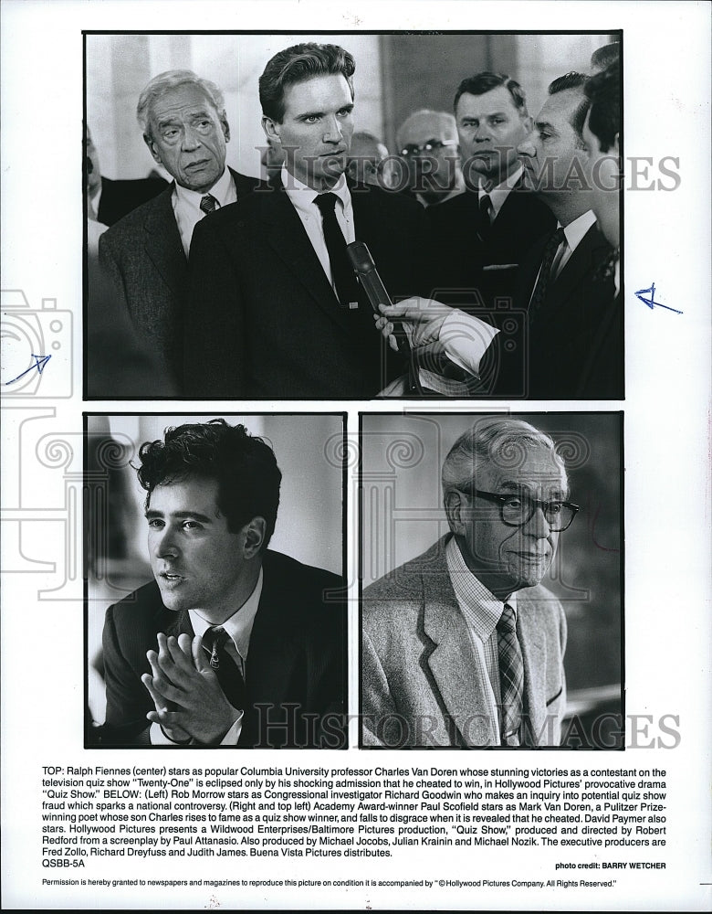 Press Photo Ralph Fiennes Rob Morrow Paul Scofield Actor Quiz Show Movie Film- Historic Images