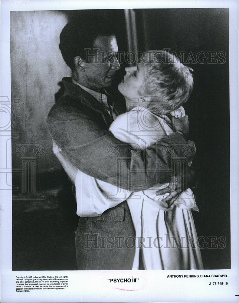 1986 Press Photo Anthony Perkins &amp; Diana Scarwid Star In &quot;Psycho III&quot;- Historic Images