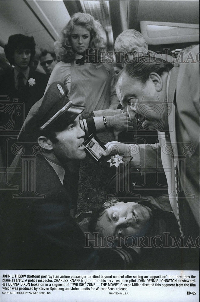 1983 Press Photo John Lithgow, Charles Knapp, John Dennis Johnston, Donna Dixon- Historic Images