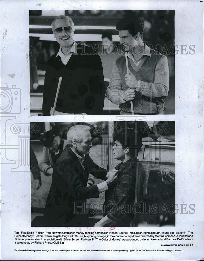 1986 Press Photo Paul Newman, Tom Cruise, &quot;The Color of Money&quot;- Historic Images