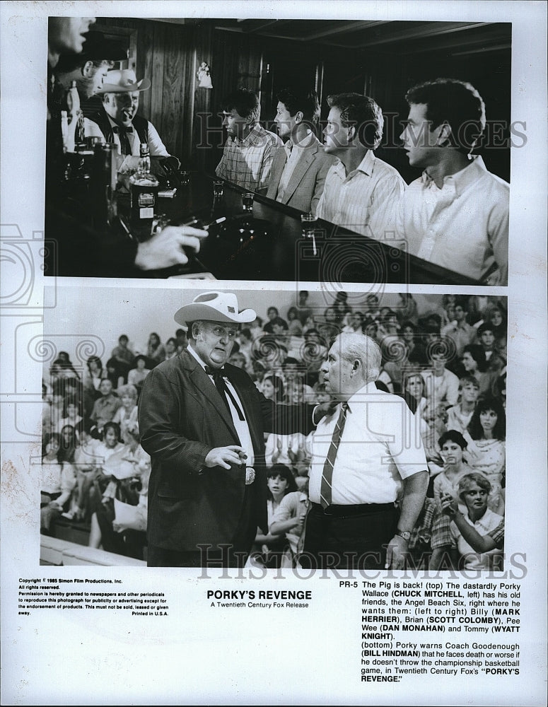 1985 Press Photo Chuck Mitchell Mark Herrier Scott Colomby Wyatt Knight Porky&#39;s- Historic Images