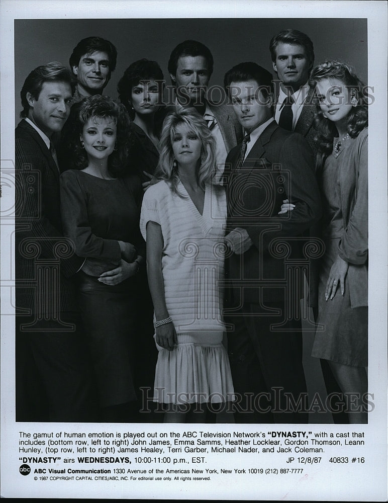 1987 Press Photo &quot;Dynasty&quot; John James, Emma Samms,Heather Locklear,G Thomson- Historic Images