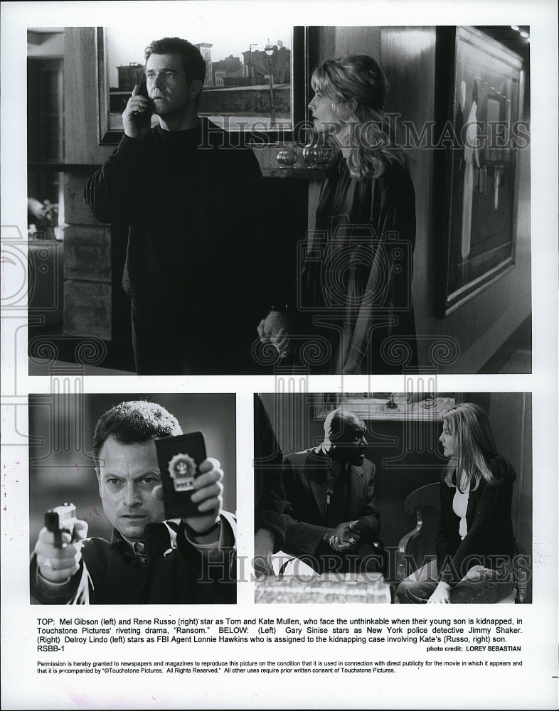 1996 Press Photo  &quot;Ransom&quot; Mel Gibson, Rene Russo, Gary Sinise, D Lindo- Historic Images