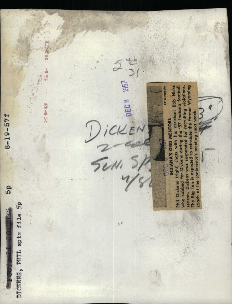 1957 Press Photo Phil Dicken Coach