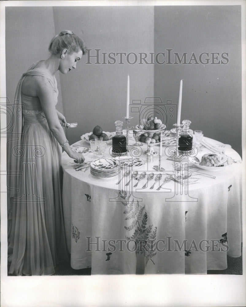 1957 Press Photo Mrs. Henry Parrish Buffet Table China - RRR47705- Historic Images