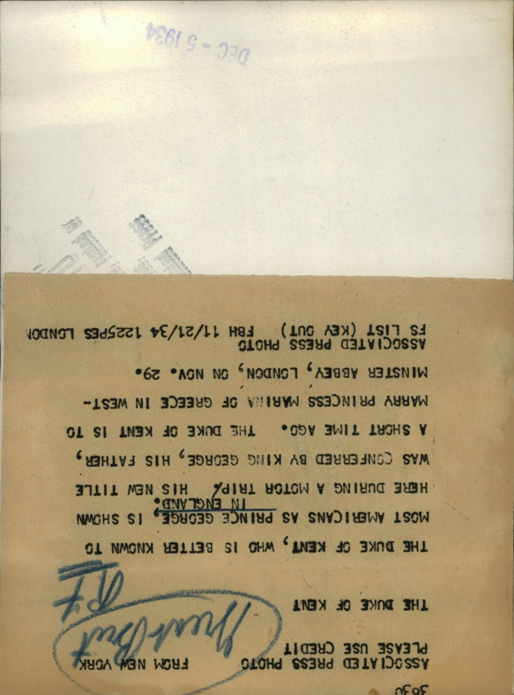 1934 Press Photo Prince George - RRR62369