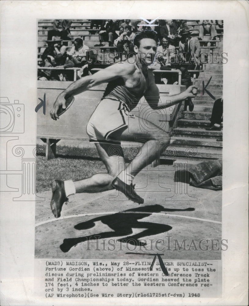 1948 Press Photo Gordien Western Conference Discus - RRR65263- Historic Images