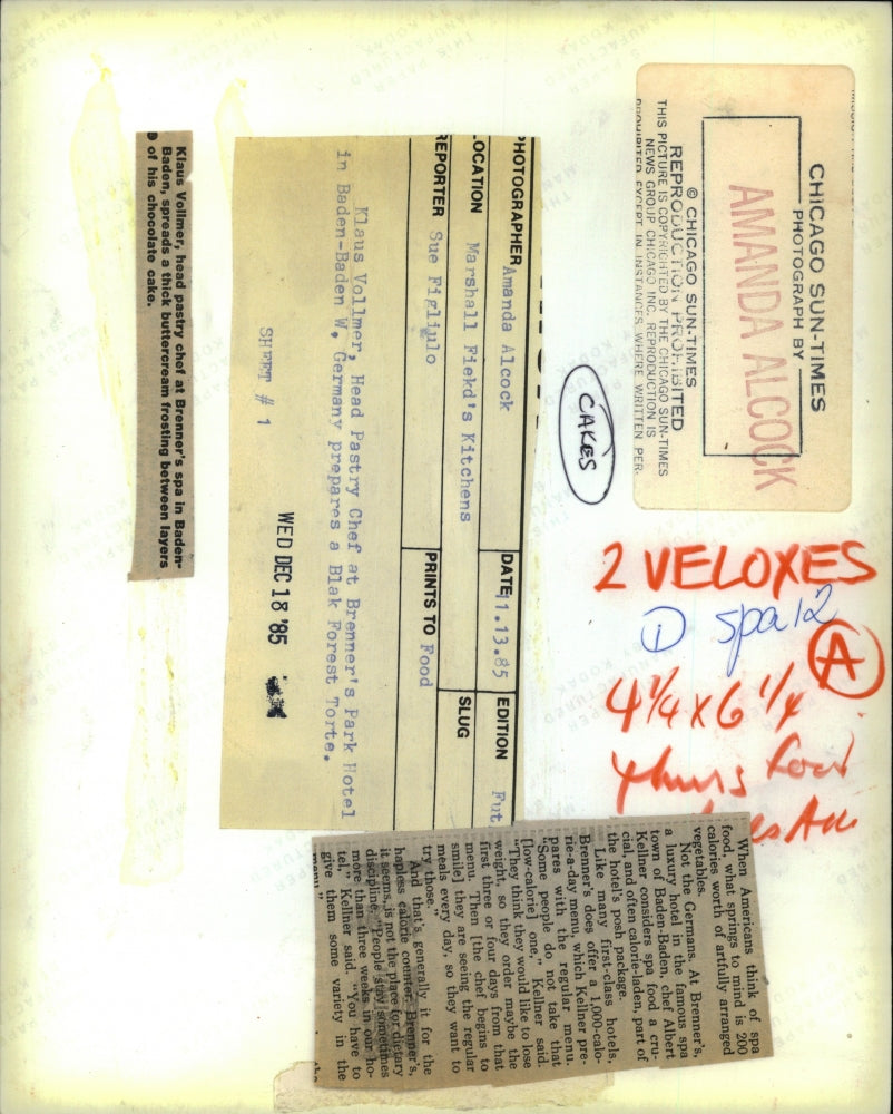 1985 Press Photo Chef Klaus Vollmer Brenner's Spa Hotel - RRU15817