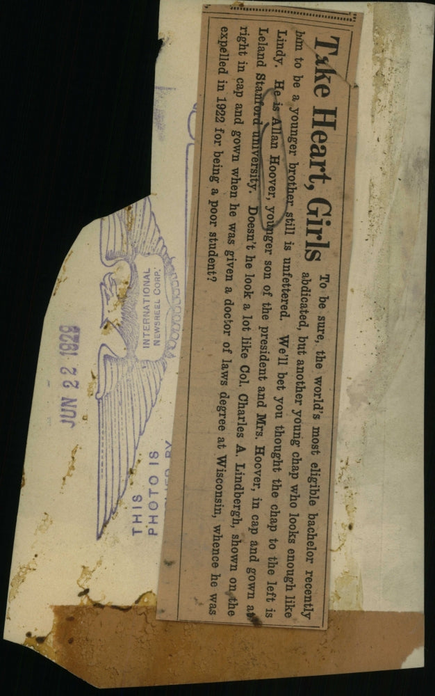 1929 Press Photo Allan Hoover Mrs Hover young bachelor - RRU23551