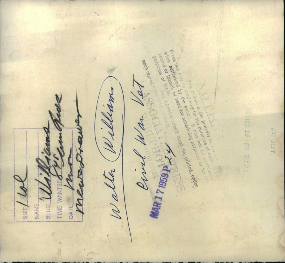 1959 Press Photo Walter Williams, Civil War Veteran - RRU27215