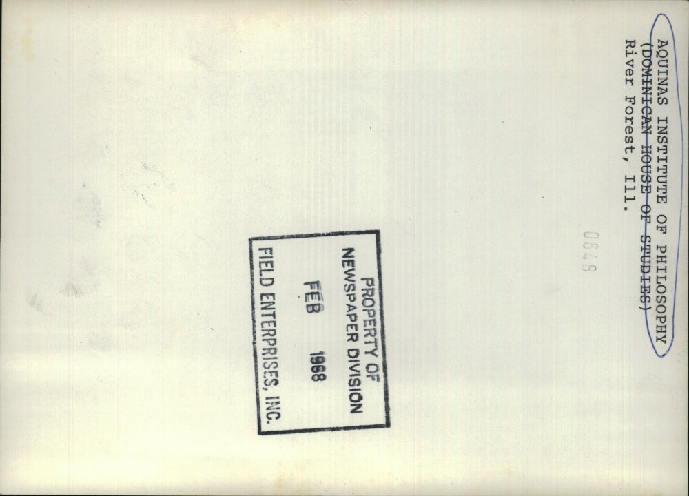 1968 Press Photo Aquina Institute Philosophy Forest ILL - RRU32483