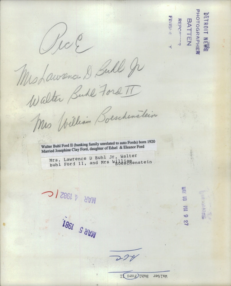 1981 Press Photo Walter Buhl Ford II Mrs Lawrence Buhl - RRU53771