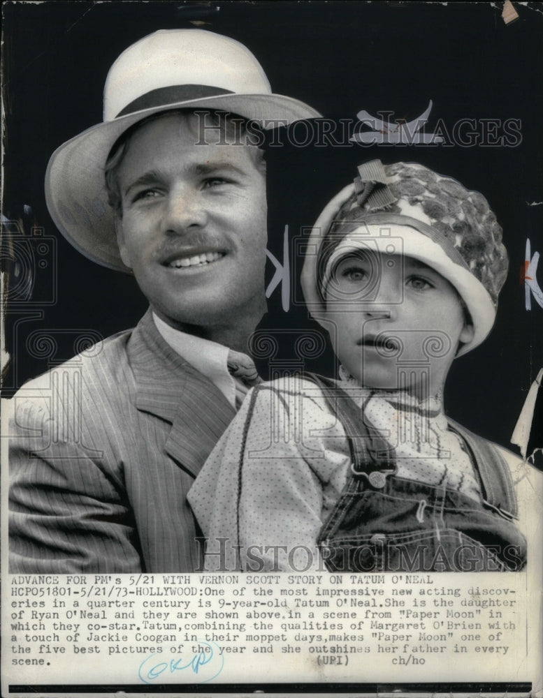 1973 Press Photo Ryan & Tatum O'Neal in Paper Moon - Historic Images